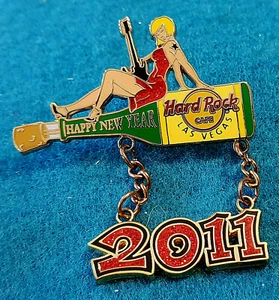 LAS VEGAS BLONDE GIRL CHAMPAGNE BOTTLE HAPPY NEW YEAR 2011 Hard Rock Cafe PIN LE - Picture 1 of 1