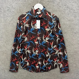 Reiss Shirt Mens Small Brown Tikki Branch Floral Print Top Slim Fit Hawaiian NWT - Picture 1 of 10