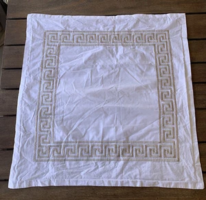 SINGLE Wamsutta 100% Cotton EURO Pillow Sham WHITE w/GRAY Embroidery Greek Key - Picture 1 of 5