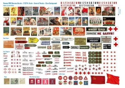 1:72/1:76 Scale Russian WW2 Diorama Decals (Posters, Street Signs, Tank Slogans) - Image 1 of 2