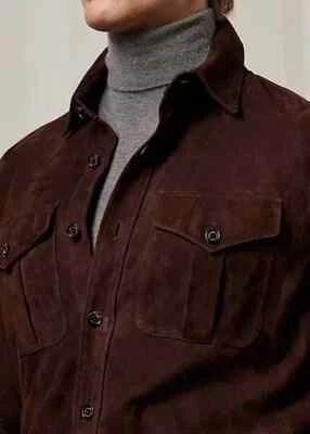 Brand NEW Men's Brown Suede Leather Shirt 100% Pure Lambskin Custom Made Shirt - Image 1 of 4