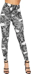 Womens Skull Flower Leggings Ladies Full Ankle Length Stretch Pants - Picture 1 of 9