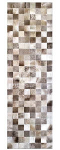 Cowhide Patchwork Rug Runner Squares Taupe/Champagne - Size 2.5x8' ft - Picture 1 of 8