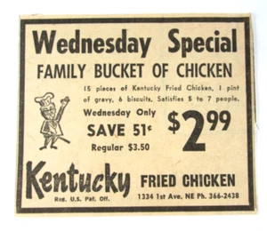 1955 Nebraska Kentucky Fried Chicken Newspaper Print Ad Clipping - Picture 1 of 1
