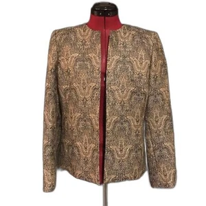 Kasper Blazer Women Size 6 Brown Tapestry Metallic Open Front Long Sleeve - Picture 1 of 8