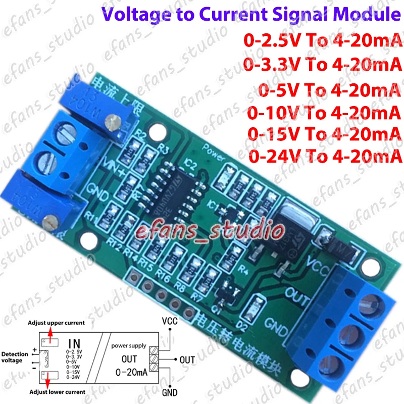 Voltage to Current Transmitter Signal Conversion Module 0~24V 3.3V 5V to 4-20mA - Image 1 of 1