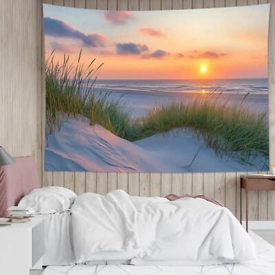 Tapiz costero de verano junto al mar puesta de sol playa para dormitorio sala dormitorio Foto 1 de 4