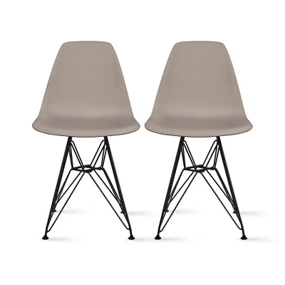 Juego de 2 sillas de plástico modernas con base de alambre Eiffel de diseño sin brazos Foto 1 de 4