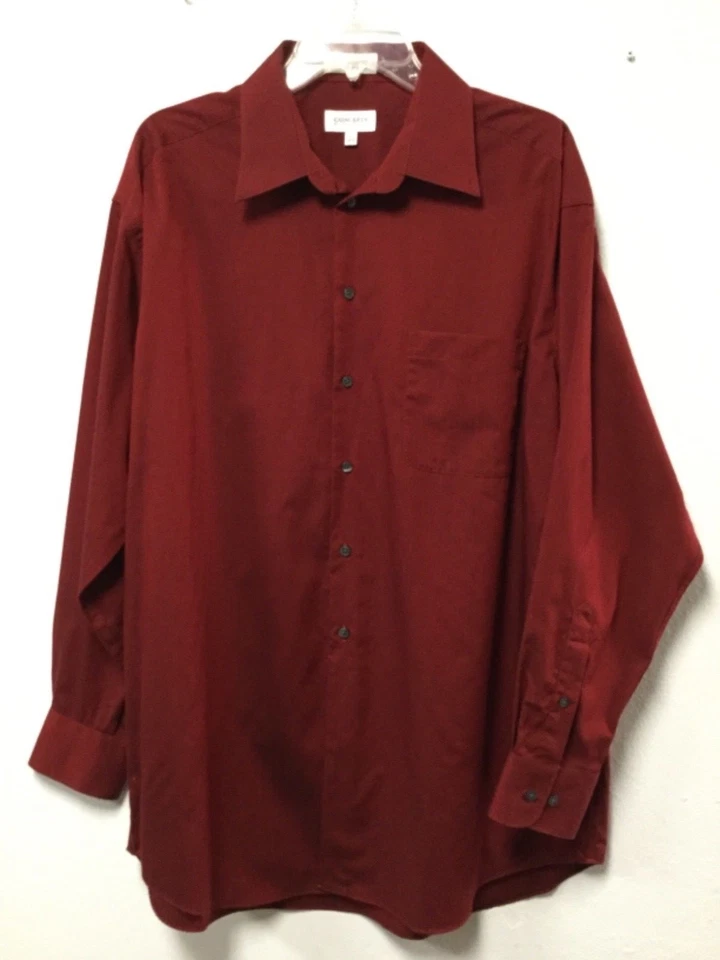 Mens Dress Shirt Size 17 Burgundy 34/35 Wrinkle Free Concepts By Claiborne 214 - Image 1 of 4