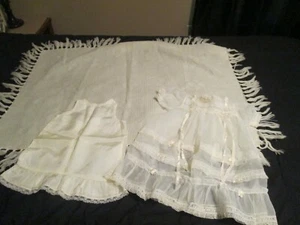 Vintage Antik Handarbeit 3 Stück Konvolut Baby Taufe Kleid Schlupfdecke - Bild 1 von 9