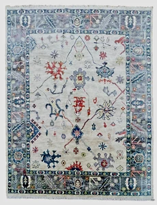 Handgeknüpfter Oushak Beige Grau Wolle Tribal Orientteppich Teppich 8 Fuß 3 Zoll x 10 Fuß 2 Zoll - Bild 1 von 9