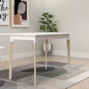 Modern Dining Table 47 Inch Kitchen Table Rectangular Top with Solid Wood Leg - Picture 1 of 7