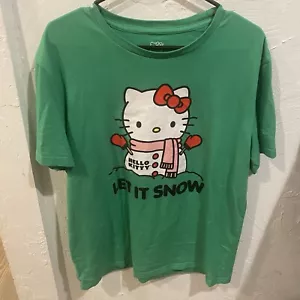 Hello Kitty Let It Snow Short Sleeve T-Shirt Size XL Green - Picture 1 of 4