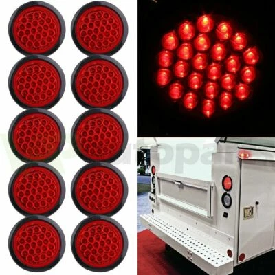 10X 4"inch Round LED Truck Trailer Stop Turn Tail Brake Lights Waterproof 24-LED - Image 1 of 4