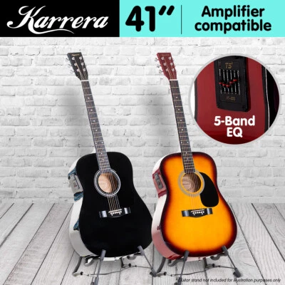 Karrera Electronic Acoustic Guitar 41in String Musical Instrument Black Sunburst - image 1 of 4