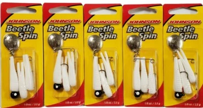 Johnson Beetle Spin BSVP 1/8 oz. White Red Dot Lot of 5 New - Image 1 of 4