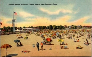 Postcard Beach Scene Ocean Beach New London Connecticut CT Unposted - Picture 1 of 2