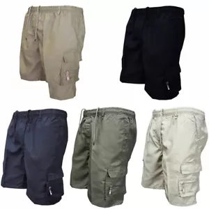Pantaloncini uomo Cargo Combat multitasche elasticizzati in vita taglia tinta unita leggeri - Foto 1 di 15