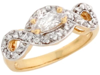 10k or 14k Two-Tone Real Gold Marquise CZ Twist Design Halo Engagement Ring - Image 1 of 4