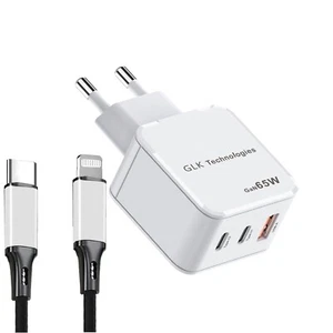 GLK Ladegerät 65W USB Typ C / USB Schnell Weiß mit Ladekabel Apple Iphone - Bild 1 von 7