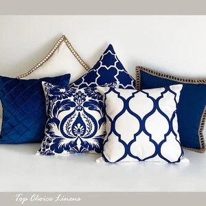 Mix Match Classic Navy Night Blue/White Hamptons Style Beach House Cushion Cover - Picture 1 of 19
