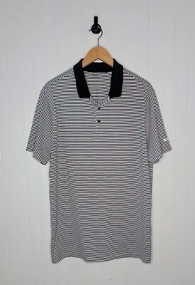 Camisa polo de golf Nike de manga corta para hombre talla grande negra/blanca a rayas  Foto 1 de 4