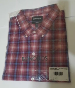 Bonobos 3XL Long Tall Riviera Short Sleeve Button Shirt Pink Blue Red Plaid New - Picture 1 of 4