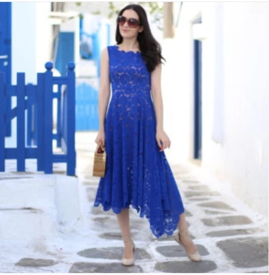 Vestido Anthropologie Tracy Reese Midi Azul Cerúleo Encaje Cóctel Boda Nuevo con Etiquetas 2 Foto 1 de 4