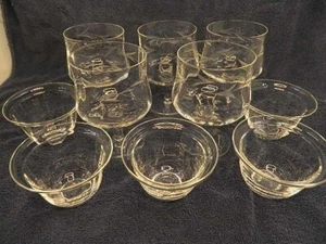 5 Vintage 60er Jahre Glas Garnelen Cocktail Gläser mit Soßenkühler Tasse Einlagen geätzt - Bild 1 von 16