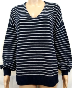 LOFT Damen Strickpullover Gr. Large dunkelblau-weiß gestreift 100% Baumwolle Pullover - Bild 1 von 12