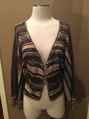 Free People P/S Black Boho Lux Cardigan Sweater V-Neck W Wide Sleeves - Image 1 of 4