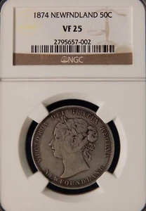 Original NGC VF25 1874 Newfoundland 50c - Picture 1 of 2