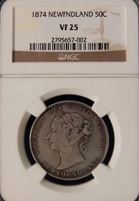 Original NGC VF25 1874 Newfoundland 50c - Image 1 of 2