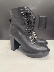Vince Camuto schwarze Damen-Schnürstiefeletten aus Leder mit Blockabsatz Größe 9 Combat - Bild 1 von 9