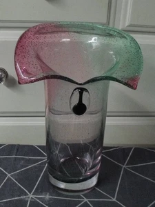 Jarrón cilíndrico grande firmado vintage de vidrio artístico italiano Jack en el púlpito de 13" - Imagen 1 de 9