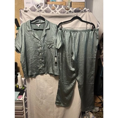 NWT Nicole Miller Hammered Satin Pajama Set Pants Size XL In Mineral Jade Woman - Image 1 of 4