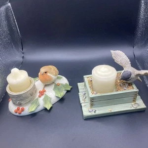 2 Rare Marjolein Bastin Robin Holly Chickadee Eating Birdseed candle Figurine - Picture 1 of 10