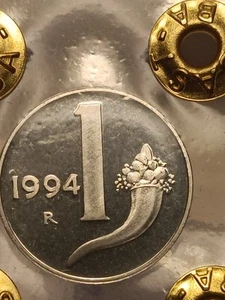 Rara E Splendida 1994 Italia 1 Lira Cornucopia Fondo Specchio Rarità R 8.500 Es - Foto 1 di 6