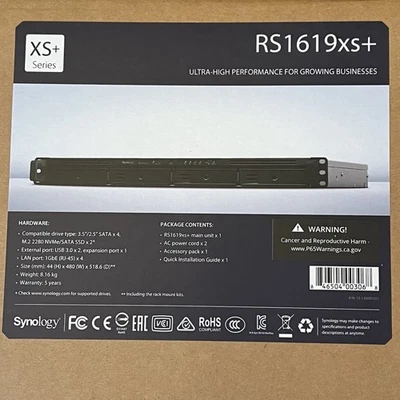 Synology RS1619xs+ RackStation 4 Bay Diskless NAS Server Storage System NEW - Image 1 of 4