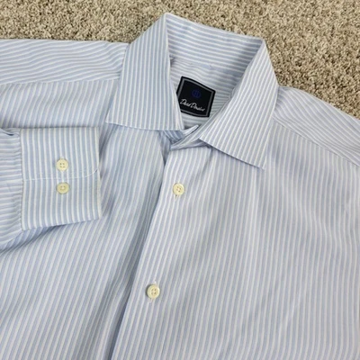 David Donahue Hombre 16.5-34/35 Azul Blanco Rayas Abotonadas Manga Larga Foto 1 de 4