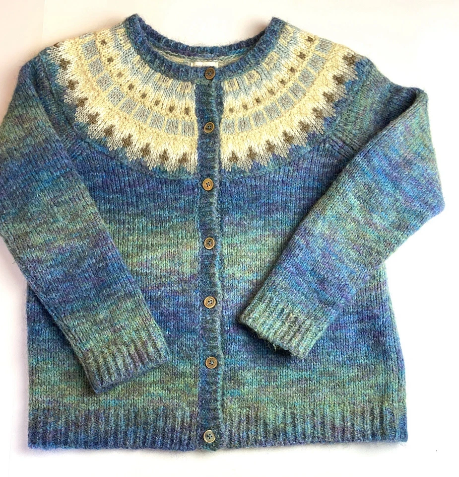 Cárdigan Suéter Sundance Fair Isle Azul Multicolor Tejido Mezcla Lana M - L Foto 1 de 4