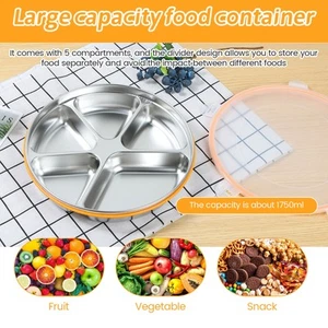Divided Serving Tray with Sealing Lid 5 Compartments Snack Tray jeYQV - Picture 1 of 11