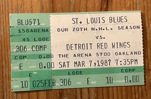 Boleto 3/7/87 RED WINGS/BLUES STUB-STEVE YZERMAN 1 GOL/1 ASISTENCIA - Imagen 1 de 1
