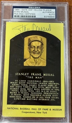 Stan Musial Signed Yellow Hall of Fame Plaque Post Card PSA/DNA Autograph. - Image 1 of 3