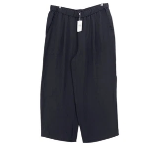 NWT EILEEN FISHER Black Silk Double Crepe Wide Leg Pant Elastic Waist Pleated XL - Picture 1 of 5
