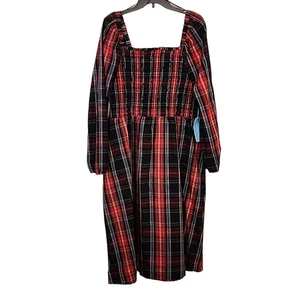 Draper James RSVP gesmoktes Nap-Kleid mit eckigem Ausschnitt, neu mit Etikett, rot/blau kariert, XS - Bild 1 von 13