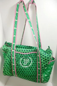 VTG Victorias Secret Pink Quilted Duffle Bag Dog Monogram Large Travel Bag Green - Picture 1 of 13