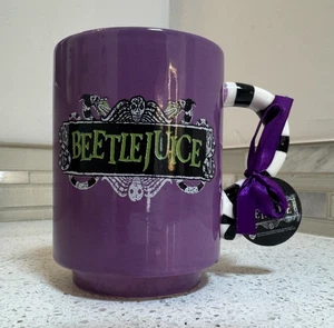 Beetlejuice Coffee Mug Black & White Sandworm Handle Halloween MAGENTA Purple - Picture 1 of 4
