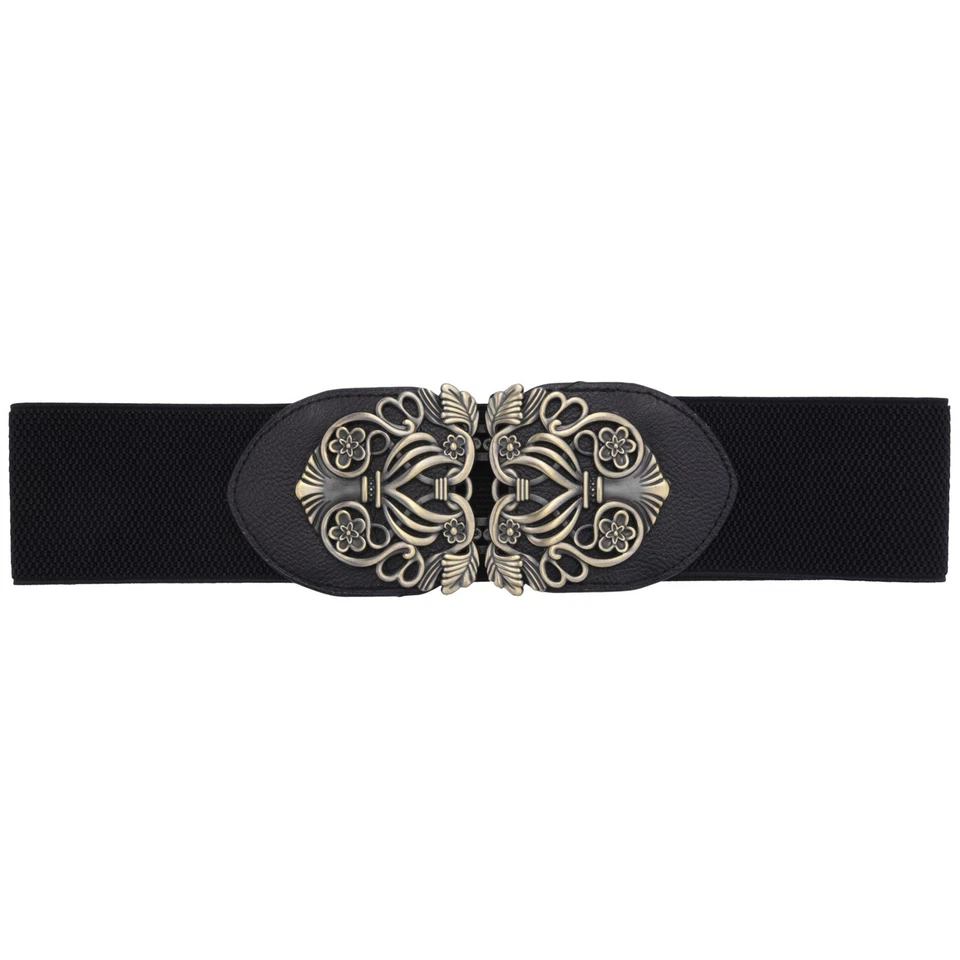 Damen Retro Blumen Elastische Dehnbare Schnalle Breiter Guertel-Bund (Leich7552 - Bild 1 von 1