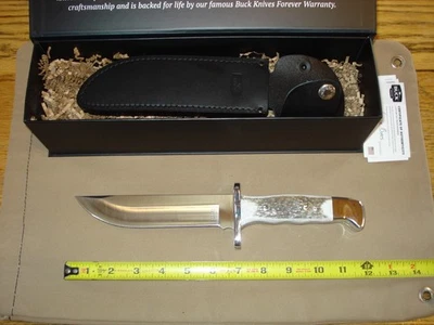 Buck 124 Custom Shop Frontiersman Elk Horn Stag Handles NIB.  $1NR - Image 1 of 4